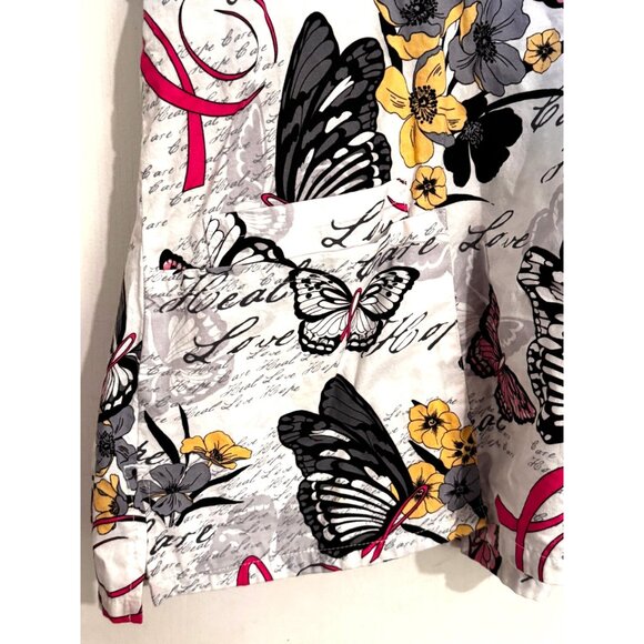 Butterfly & Floral Pattern Womens Scrub Top 3XL By Scrub H.Q. 100% Cotton - Picture 5 of 8